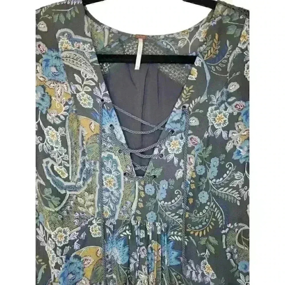 Free People Dress Size S Rain Shine Mini Tunic Boho Floral Paisley Oversized - Picture 2 of 16